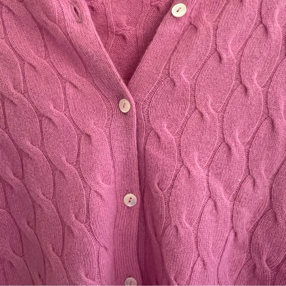 Cashmere pink sweater size L Saks Fifth Avenue pink button up cardigan - Picture 3 of 4